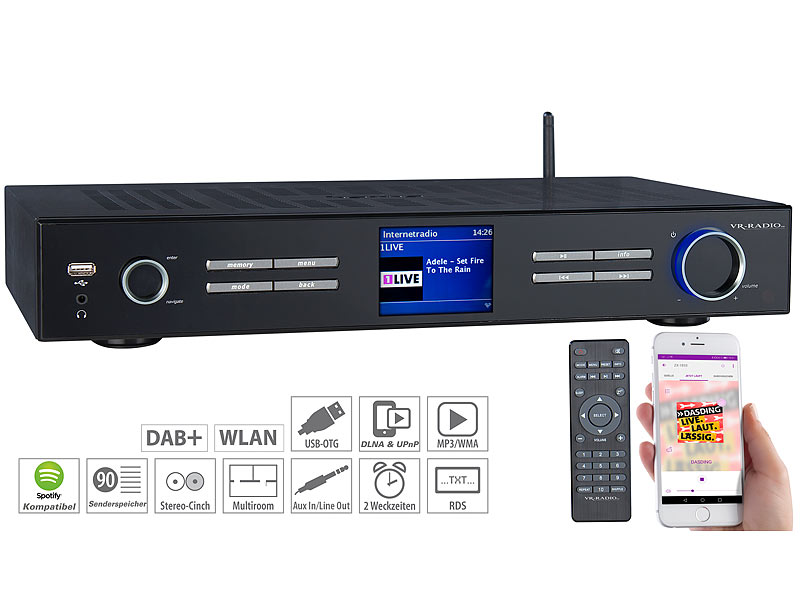 ; DAB-Internetradios mit CD-Player und Bluetooth, Stereo-WLAN-Internetradios mit Bluetooth & App 