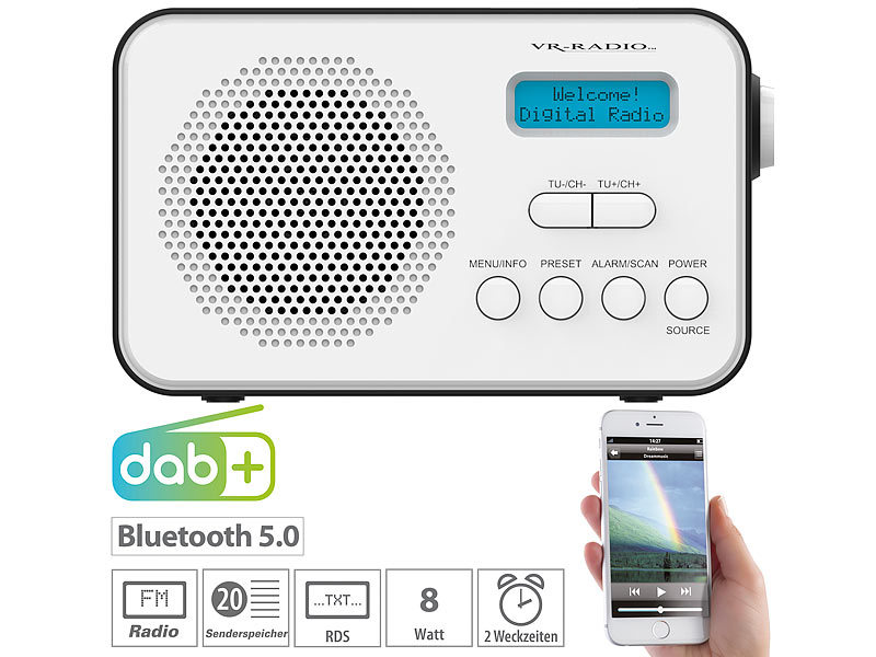 VR-Radio Mobiles Akku-Digitalradio mit DAB+ & FM, Wecker